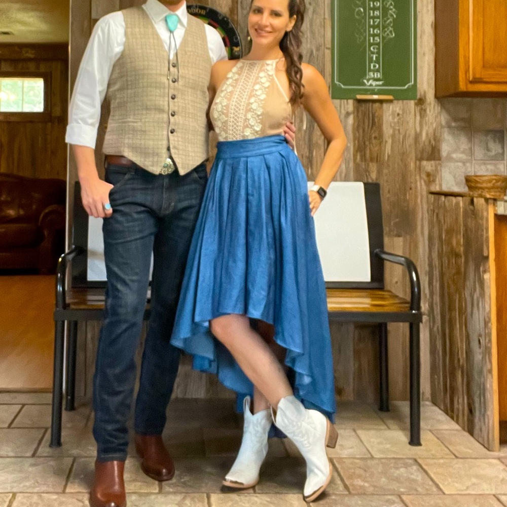 High low denim skirt + tulle